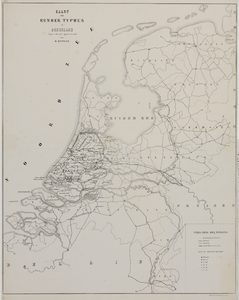 29129 Kaart van Nederland met aanduiding van de plaatsen waar tussen 31 december 1865 en 27 januari 1866 rundertyfus is ...